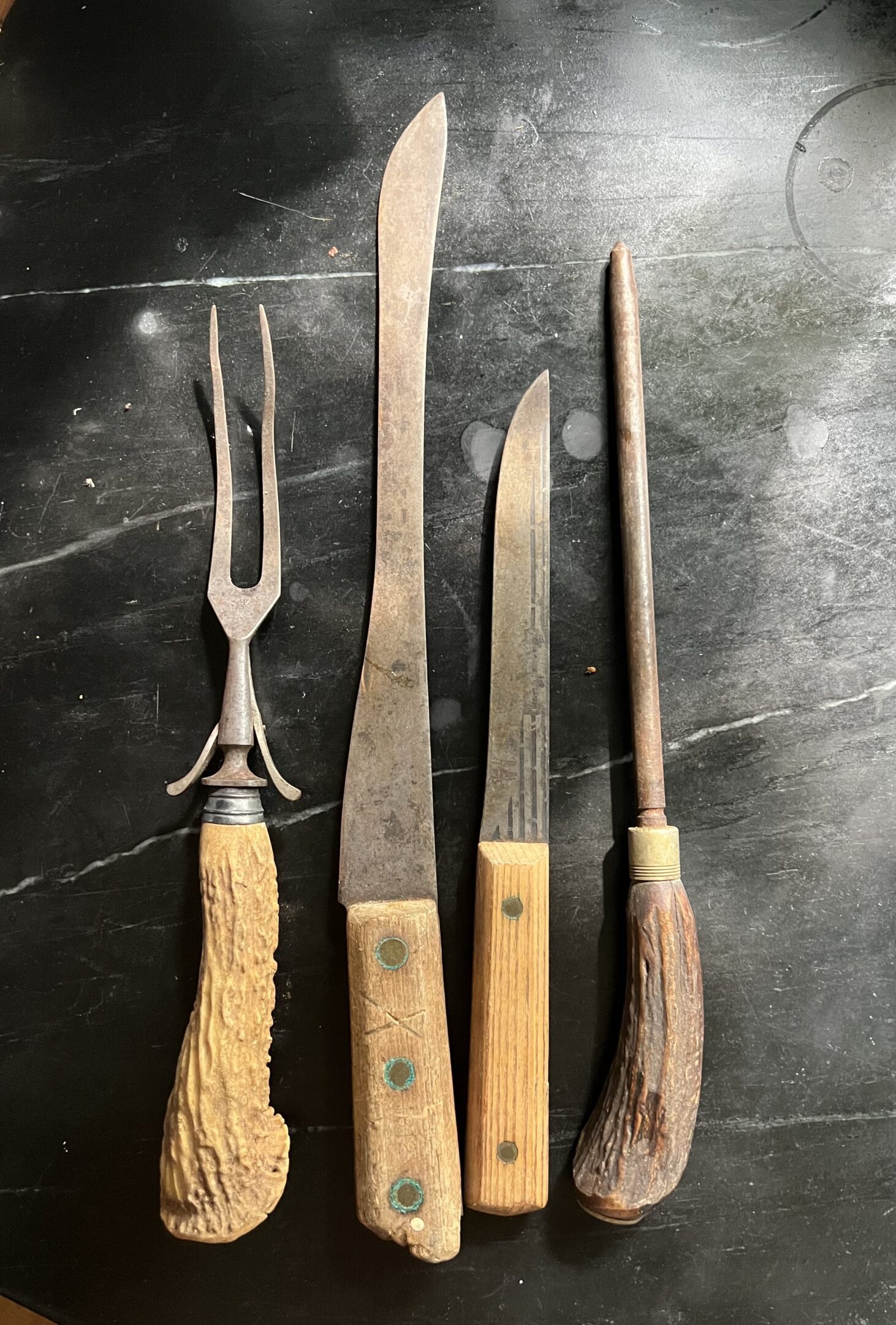 Heritage butcher tools from Leo, Chef Herzig's grandfather, who owned a shop in Amityville, New York.